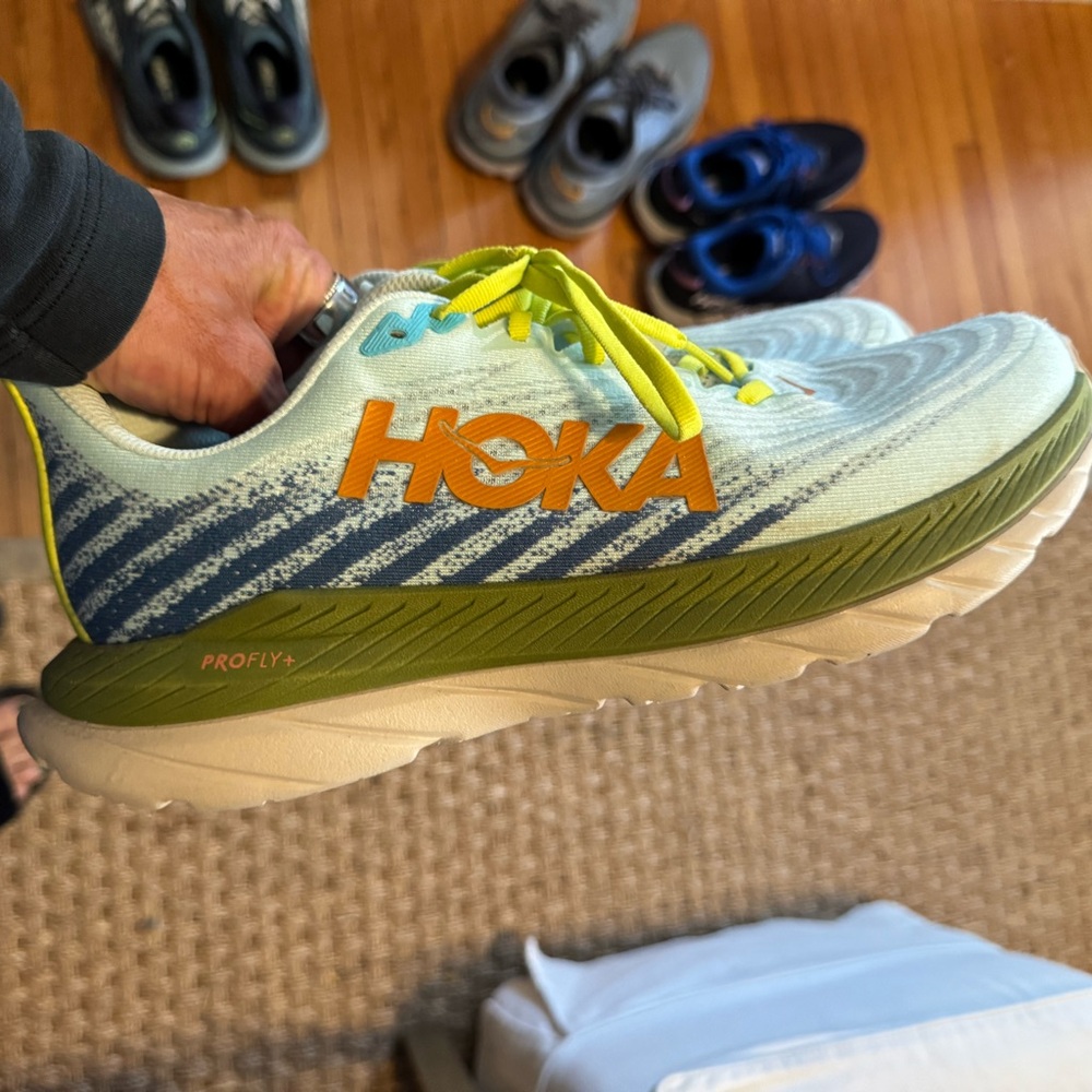 Hoka Profly+ Mach 5 Ironman One One Men's Athletic Shoes -Light Blue and Olive10